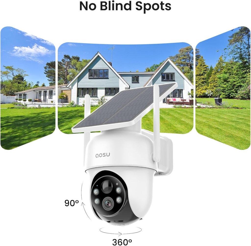 AOSU Security Cameras Outdoor Wireless, 4 Cam-Kit, No Subscription, Solar-Powered, Home Security Cameras System with 360° Pan  Tilt, Auto Tracking, 2K Color Night Vision, Easy Setup, 5G  2.4G WiFi