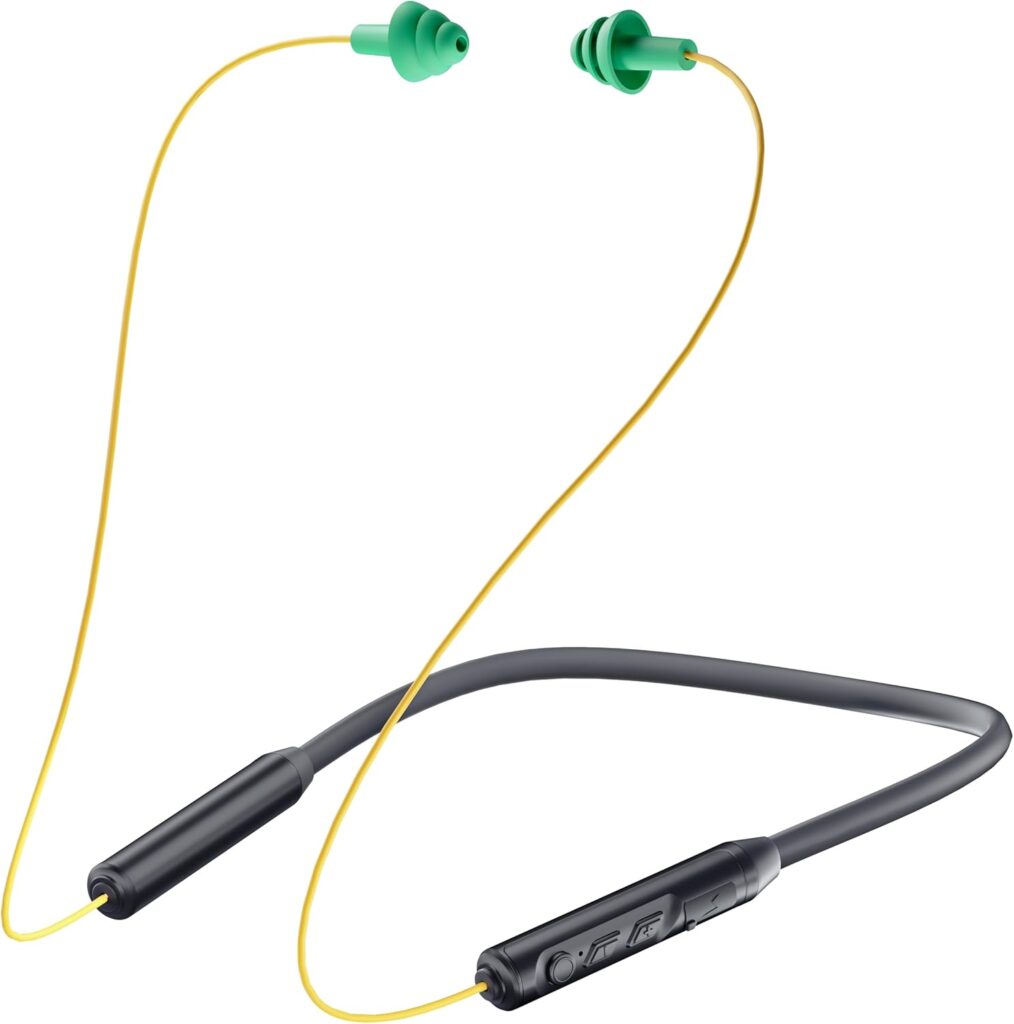 MIPEACE Bluetooth Earplug Headphones, Neckband Wireless Earbuds earplugs-29db Noise Reduction isolating in-Ear earplug Earphones and Controls,IPX5 sweatproof,19+Hour Battery(Yellow  Green)