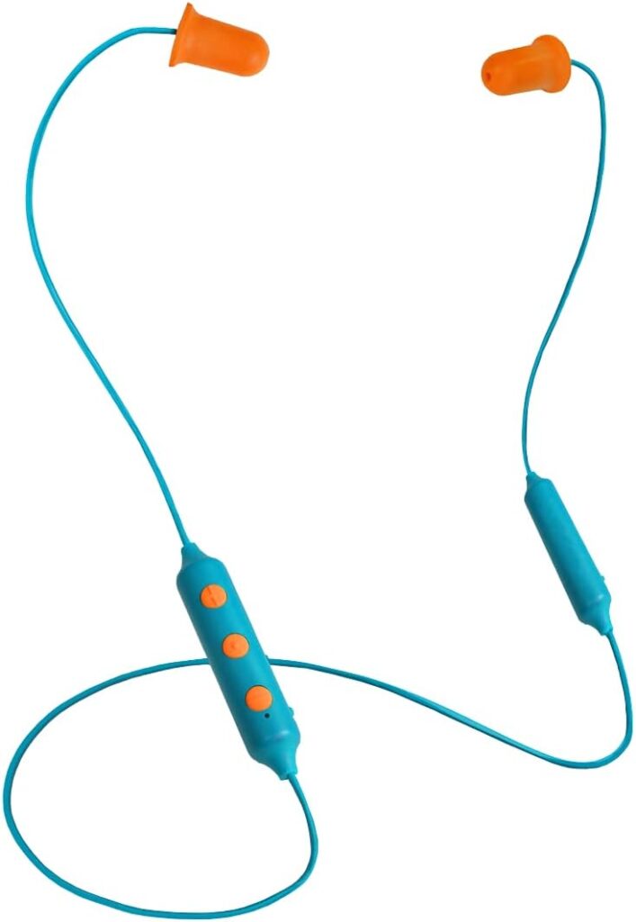 Plugfones Basic Pro Wireless Bluetooth in-Ear Earplug Earbuds - Noise Reduction Headphones with Noise Isolating Mic and Controls (Blue  Yellow)